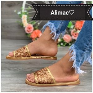 Glittery Gold Luxury Slides